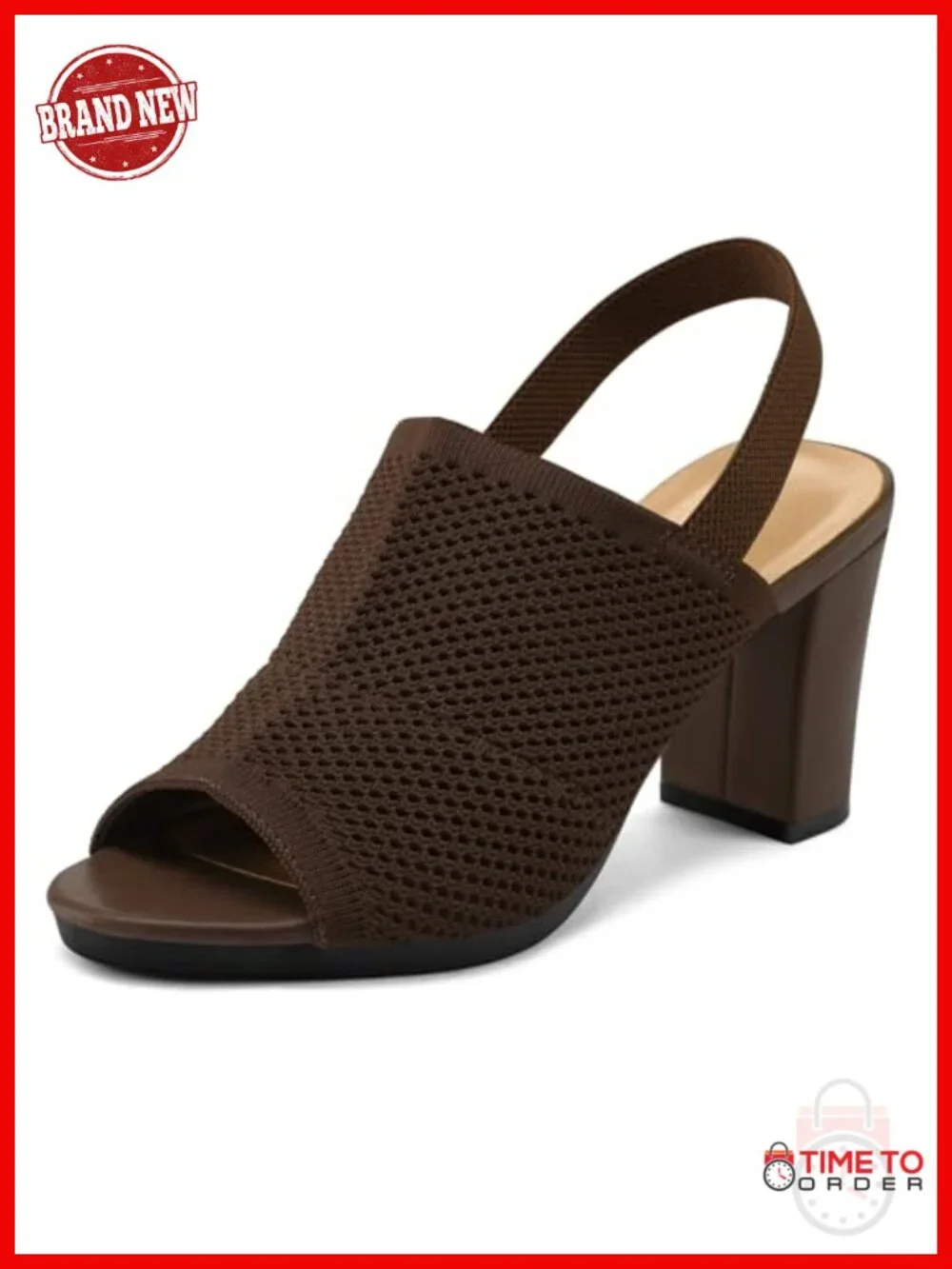 Knit Peep Toe Slingback Sandals Chunky Block Heels Comfortable